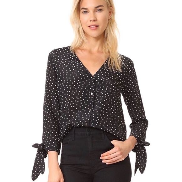 MADEWELL | Silk Black Novelty Star Scatter Print Tie Long Sleeve Top | Small - Picture 1 of 9